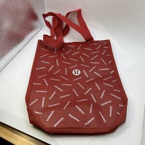 Lululemon Red and Silver Tote Bag Small Reusable Shopping Bag 12x9x4 in.